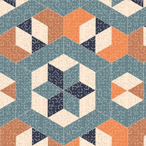 Textured Blue and Orange Hexagons and Diamonds