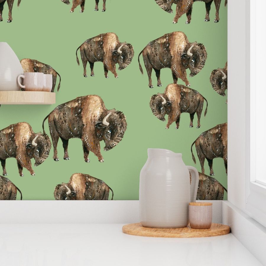 Buffalo Herd on Green - Larger Scale