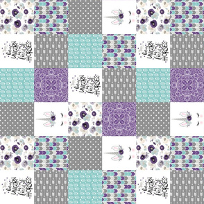 3 inch - dk purple be a unicorn - Wholecloth cheater quilt - rotated