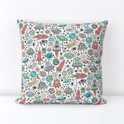 Space Galaxy Universe Doodle with Aliens, Rockets, Planets, Robots & Stars on White