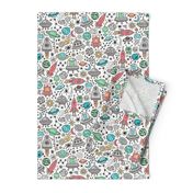 Space Galaxy Universe Doodle with Aliens, Rockets, Planets, Robots & Stars on White