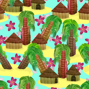 Palm trees and Tiki Huts!