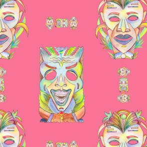 WATERCOLOR TIKI MASKS SWEET PINK