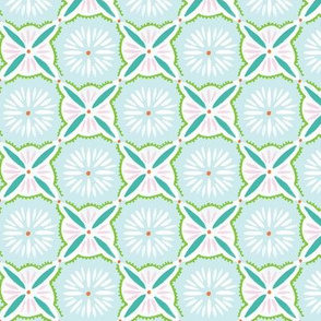 Daisy Tile - Blue Turquoise Pink