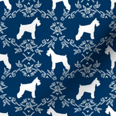 Schnauzer floral silhouette minimal dog breed fabric navy