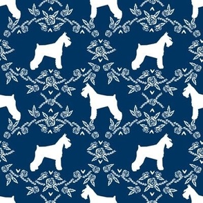 Schnauzer floral silhouette minimal dog breed fabric navy
