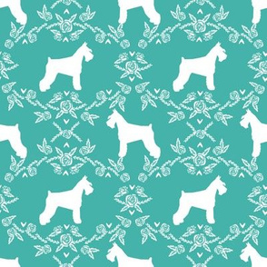 Schnauzer floral silhouette minimal dog breed fabric turquoise