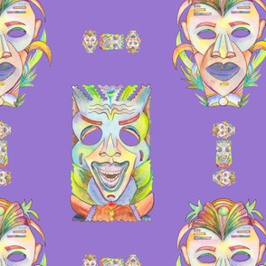 WATERCOLOR TIKI MASKS mauve lilac