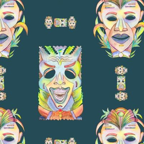 WATERCOLOR TIKI MASKS SAP GREEN