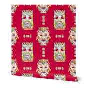 WATERCOLOR TIKI MASKS RED