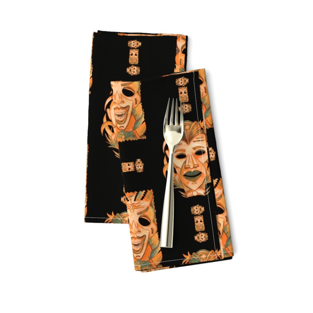 ORANGE OCHER TIKI MASKS ON BLACK