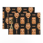 ORANGE OCHER TIKI MASKS ON BLACK