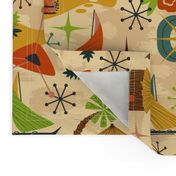 Mid Mod Tiki // midcentury modern tiki statue hut island atomic retro fabric