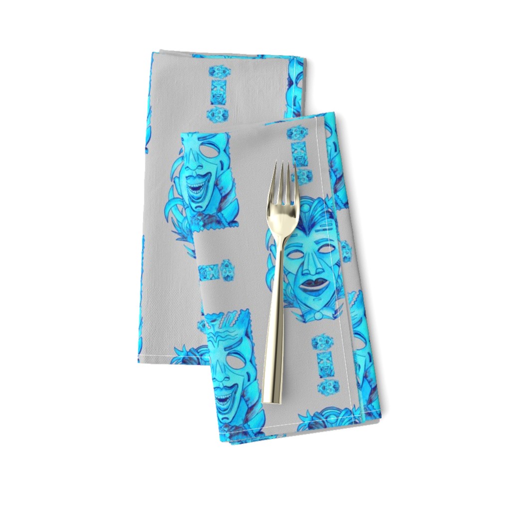 WATERCOLOR TIKI BLUE TURQUOISE ON GREY