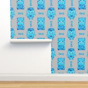 WATERCOLOR TIKI BLUE TURQUOISE ON GREY