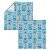 WATERCOLOR TIKI BLUE TURQUOISE ON GREY