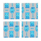 WATERCOLOR TIKI BLUE TURQUOISE ON GREY