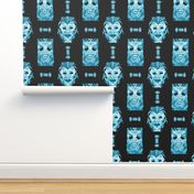 WATERCOLOR TIKI MASKS TEAL INDIGO TIKI ON BLACK