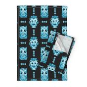 WATERCOLOR TIKI MASKS TEAL INDIGO TIKI ON BLACK