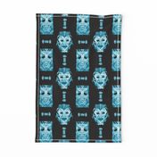 WATERCOLOR TIKI MASKS TEAL INDIGO TIKI ON BLACK