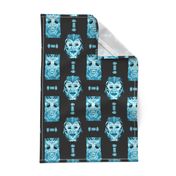 WATERCOLOR TIKI MASKS TEAL INDIGO TIKI ON BLACK