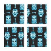 WATERCOLOR TIKI MASKS TEAL INDIGO TIKI ON BLACK