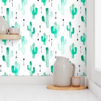 Watercolor western desert cactus illustration indian summer theme with arrows in tropical green for girls and boys