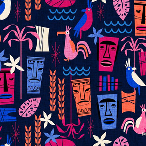 Tropical Tiki design - tiki, albatross, hawaii, palm tree, palms - tropical print