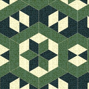 Textured Green Hexagons and Diamonds
