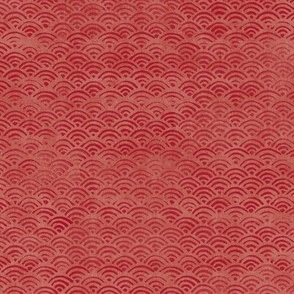 Japanese Block Print Pattern of Ocean Waves | Japanese Waves Pattern in Red Ochre, Red Boho Print, Beach Fabric.