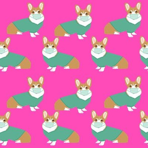 corgi in scrubs fabric operating room dog fabric dog fabric - fuschia