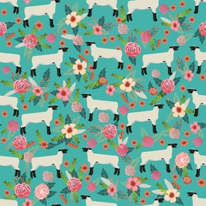 show lamb floral fabric suffolk sheep floral design cute farm animal fabric print