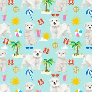 maltese fabric dog summer tropical palm trees - blue tint