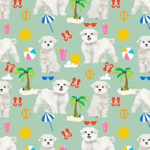 maltese fabric dog summer tropical palm trees - mint