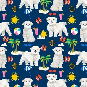 maltese fabric dog summer tropical palm trees - navy