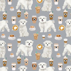 maltese fabric coffees latte dog design dogs fabric - grey