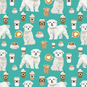maltese fabric coffees latte dog design dogs fabric - turquoise