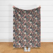 Large Floral in Peach, Blue, Brown 