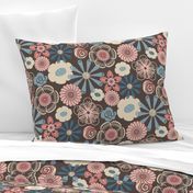 Large Floral in Peach, Blue, Brown 