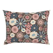 Large Floral in Peach, Blue, Brown 