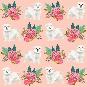 maltese floral fabric dogs and flowers design - pink