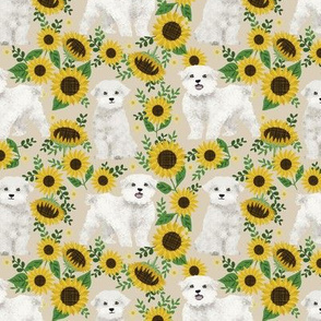 maltese sunflower design cute floral summer design maltese fabrics - sand