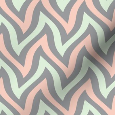 zigzag wave - grey, cucumber, peach