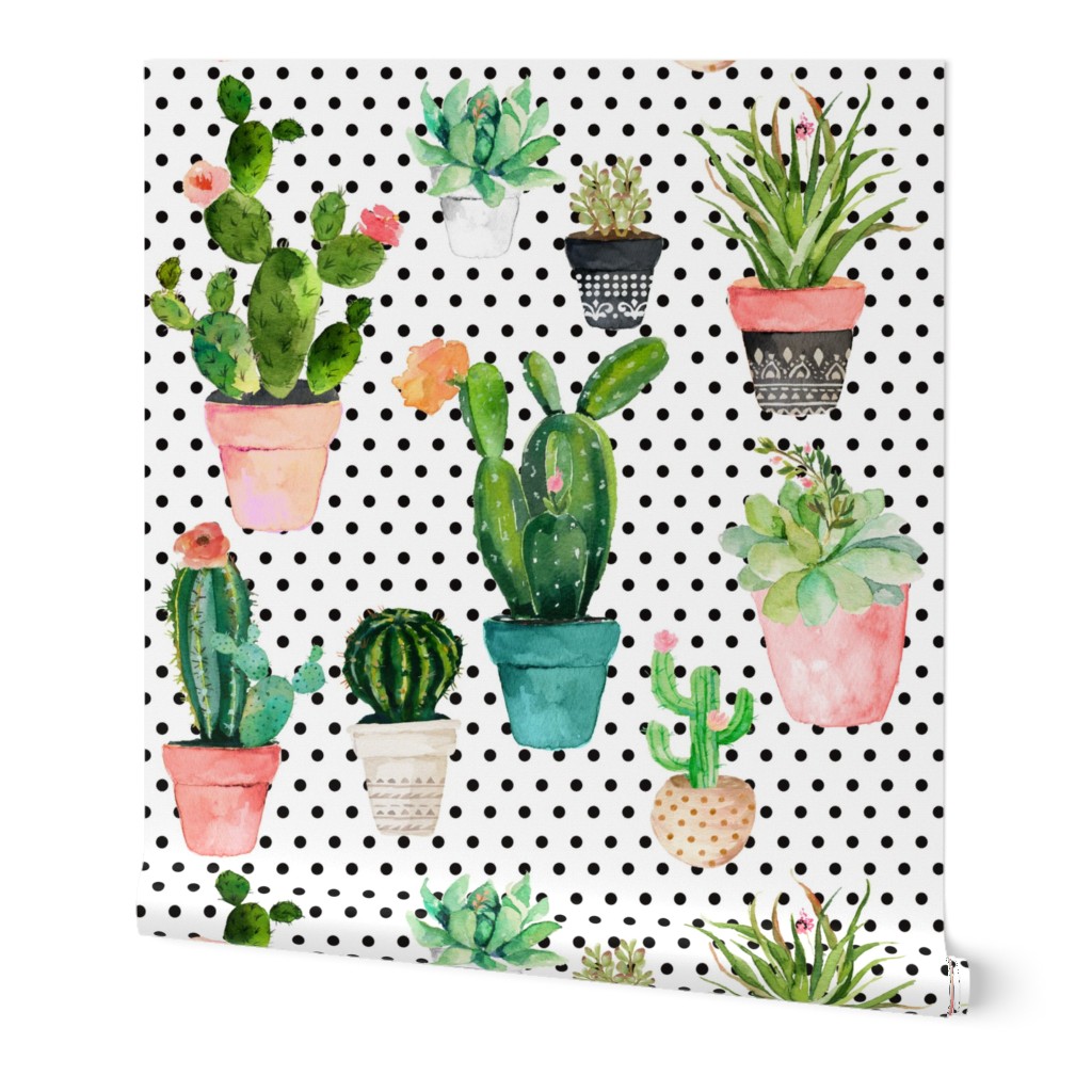 8" Cactus Obsession /Black & White / Polka Dots