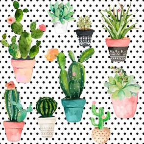 8" Cactus Obsession /Black & White / Polka Dots