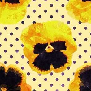 Yellow and Purple Pansies with Dots