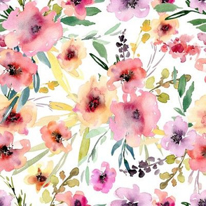 Watercolor flowers on white background