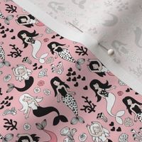 Sweet little mermaid girls theme with deep sea ocean coral illustration details pink black and white XXS