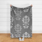 Heart Damask Pattern Lt Grays on Mid Gray