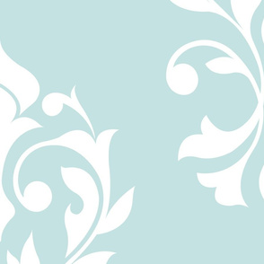 Heart Damask Ptn White on Duck Egg Blue